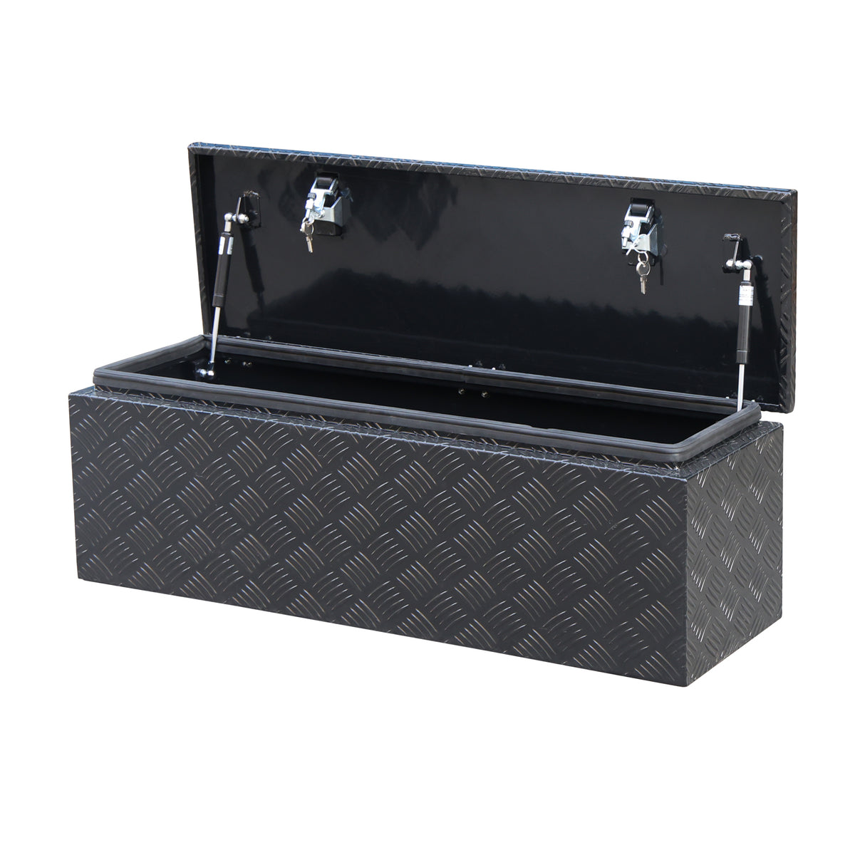 Top Lid Toolbox ATB9530, 950mm x 300mm x 270mm Black Aluminium Checker Plate Camper Box