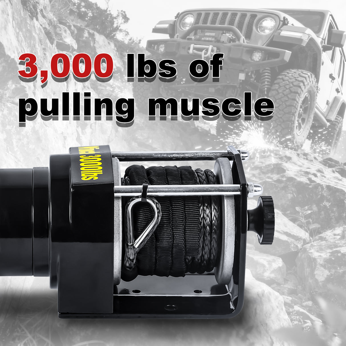 Electric Winch 3000LB Capacity, ATV-3000S, Synthetic Rope DC 12V Winch for ATV, UTV, 4WD Recovery