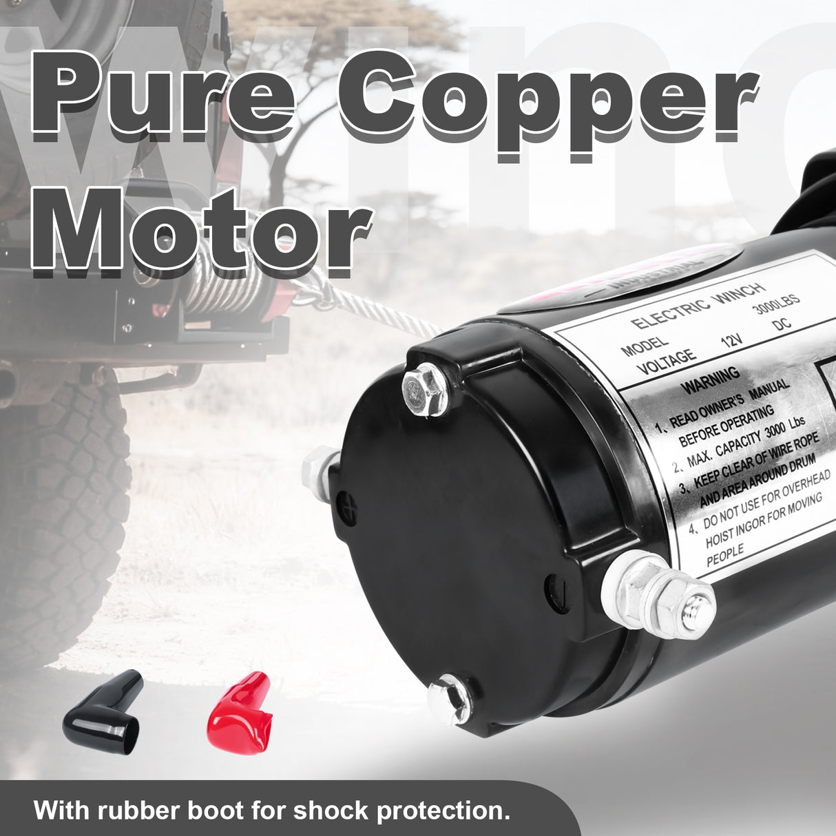 Electric Winch 3000LB Capacity, ATV-3000S, Synthetic Rope DC 12V Winch for ATV, UTV, 4WD Recovery