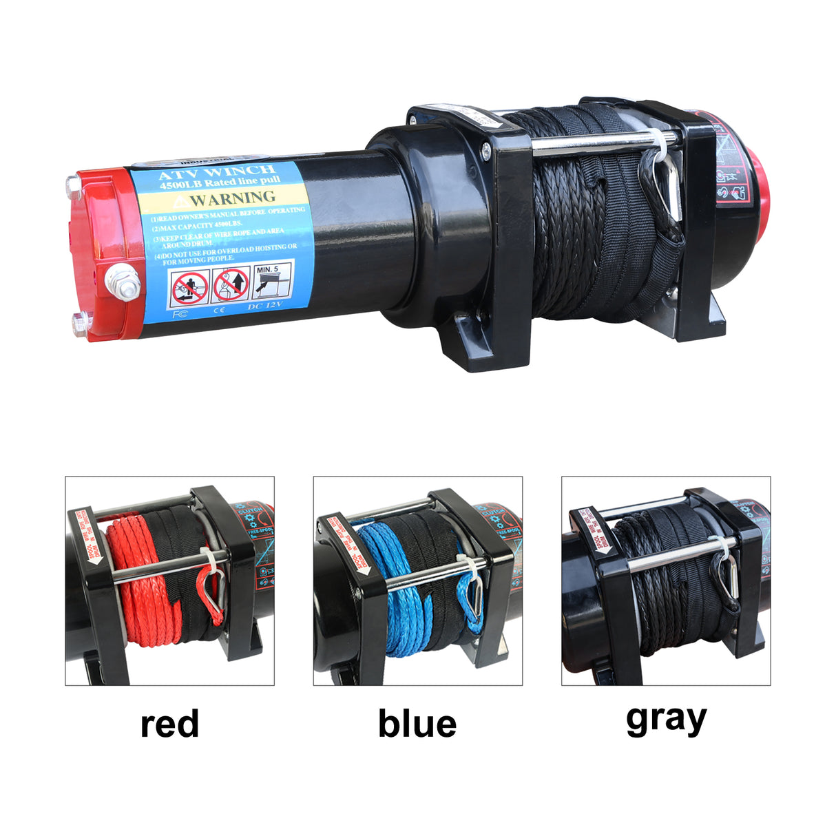 4WD Recovery Electric Winch 4500LB Capacity, GREY Synthetic Rope ATW-4500S DC 12V ATV/UTV/TRAILER Winches