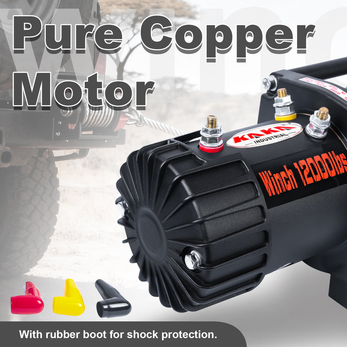 4WD Recovery Electric Winch 12000LB Capacity, RED Synthetic Rope CW-12000N DC 12V UTV Winches, Car Winched