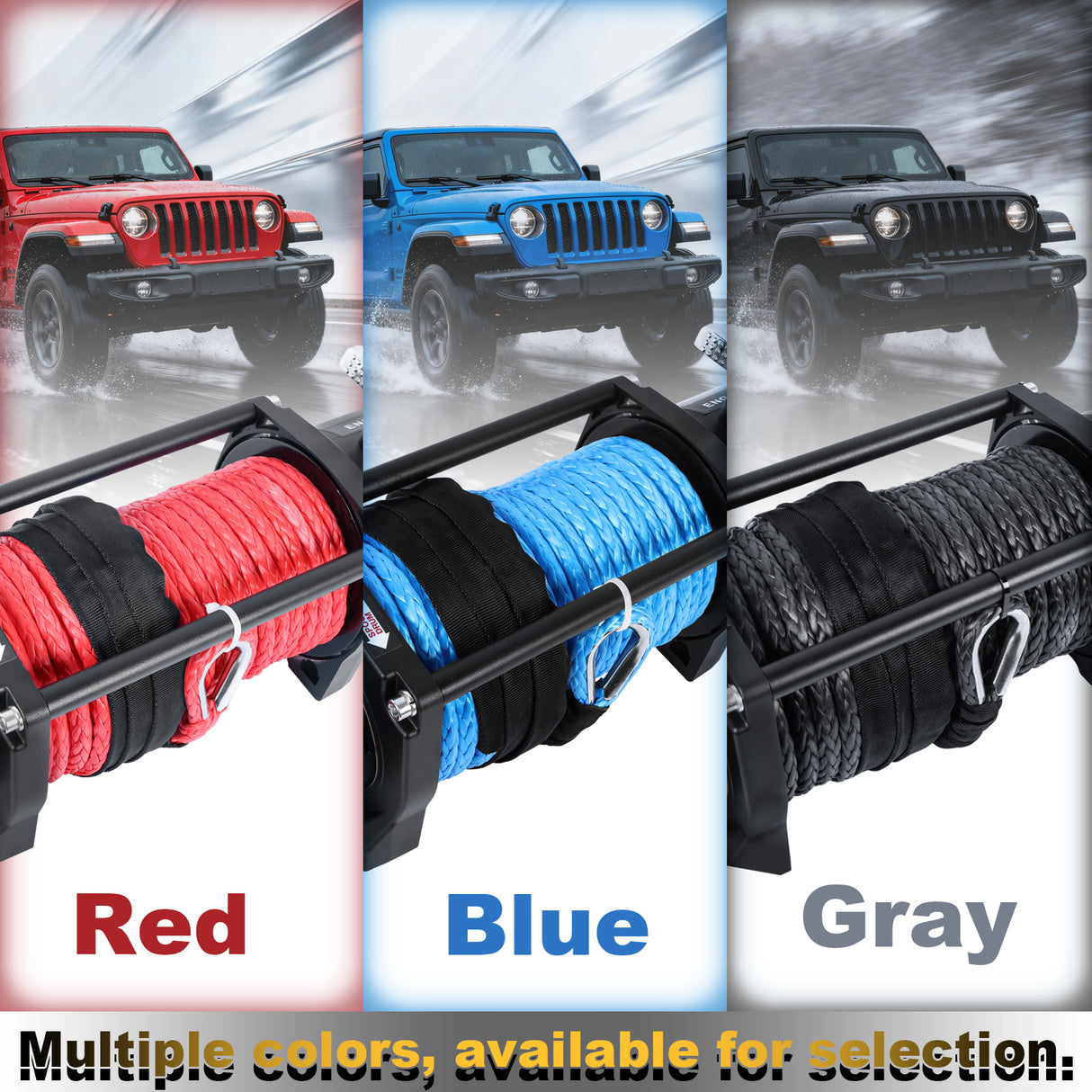 4WD Recovery Electric Winch 12000LB Capacity, RED Synthetic Rope CW-12000N DC 12V UTV Winches, Car Winched