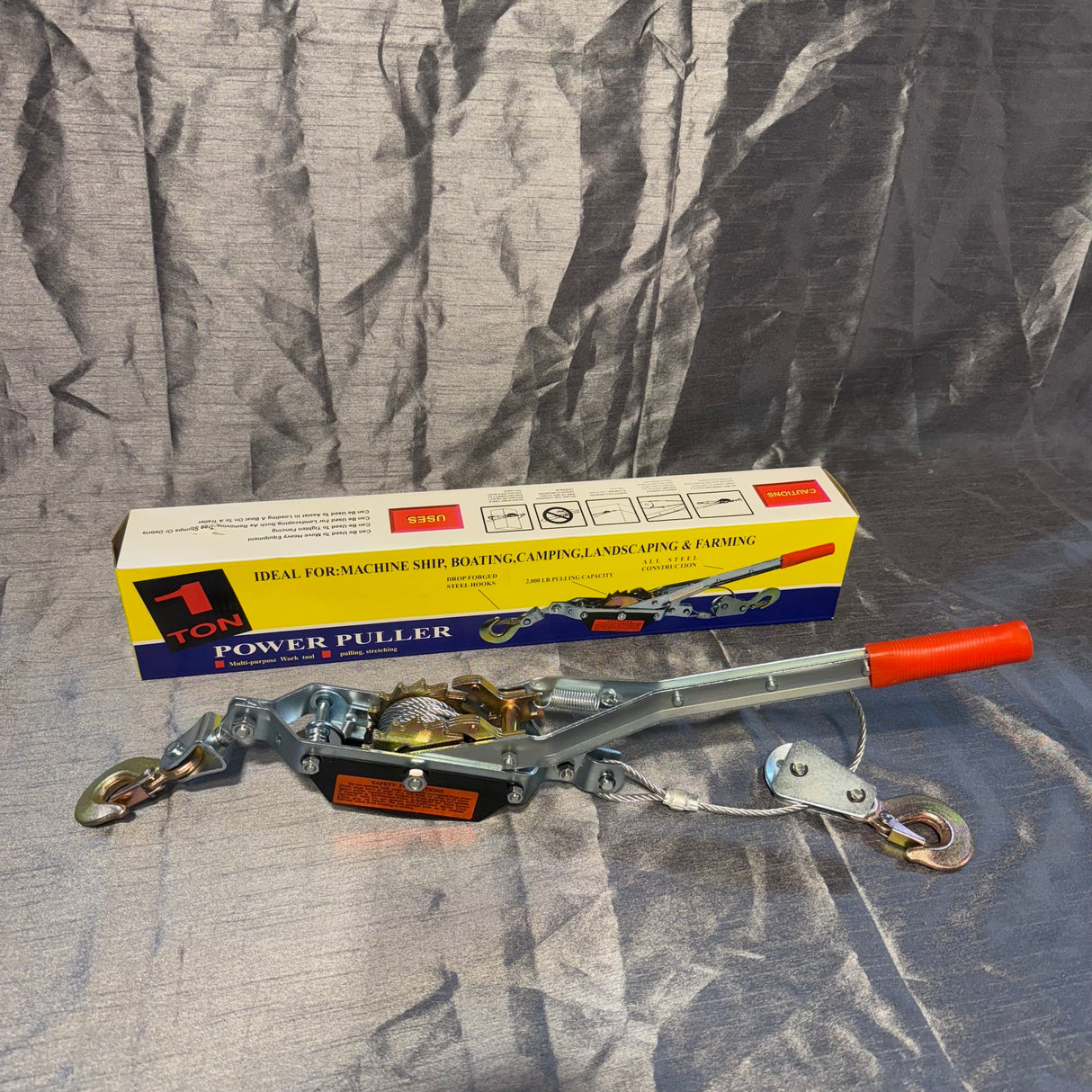 Ratcheting Cable Puller 1 Ton Hand Power Puller C/W Two Hooks