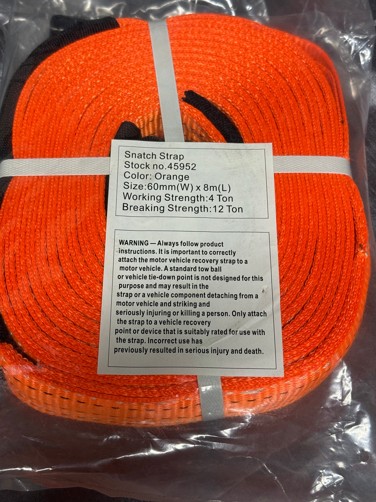 8m x 60mm Snatch Strap 12,000kg (12T) Heavy Duty 4WD Recovery Strap Orange