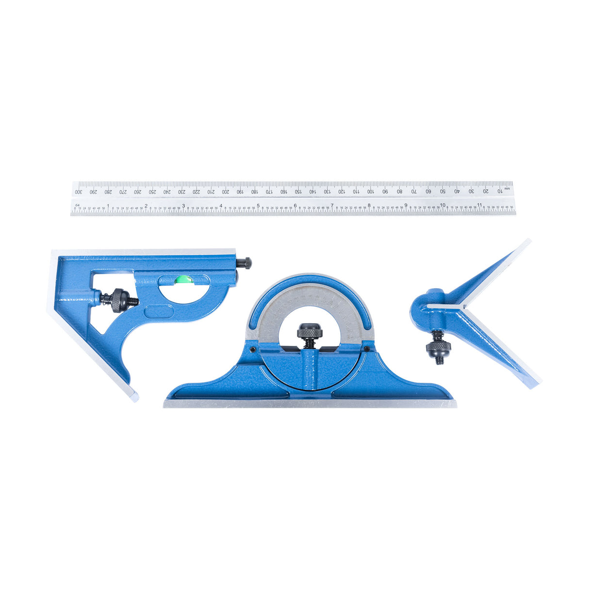 4-Piece Combination Square JDC-300, 300mm Steel Blade, Precision Measuring Tool with Square Head, Protractor, Centre Head & Spirit Level