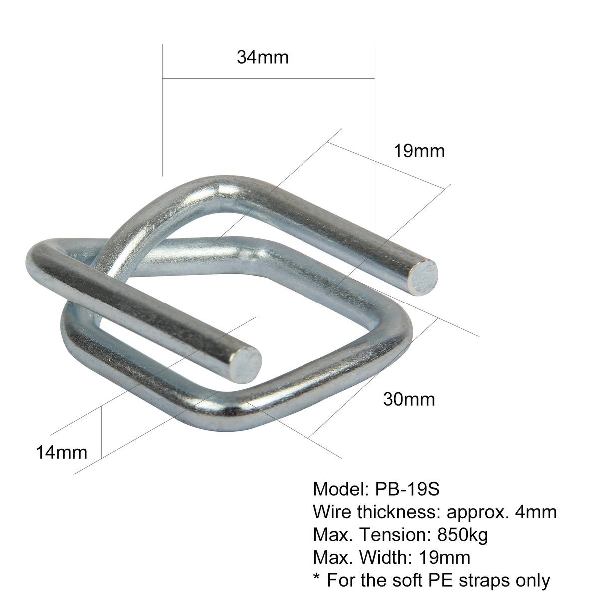 200x Metal Clips for Heavy Duty Soft PE Strap Width 19mm for Cargo Strapping Logistics Transport Packing Warehouse Packaging