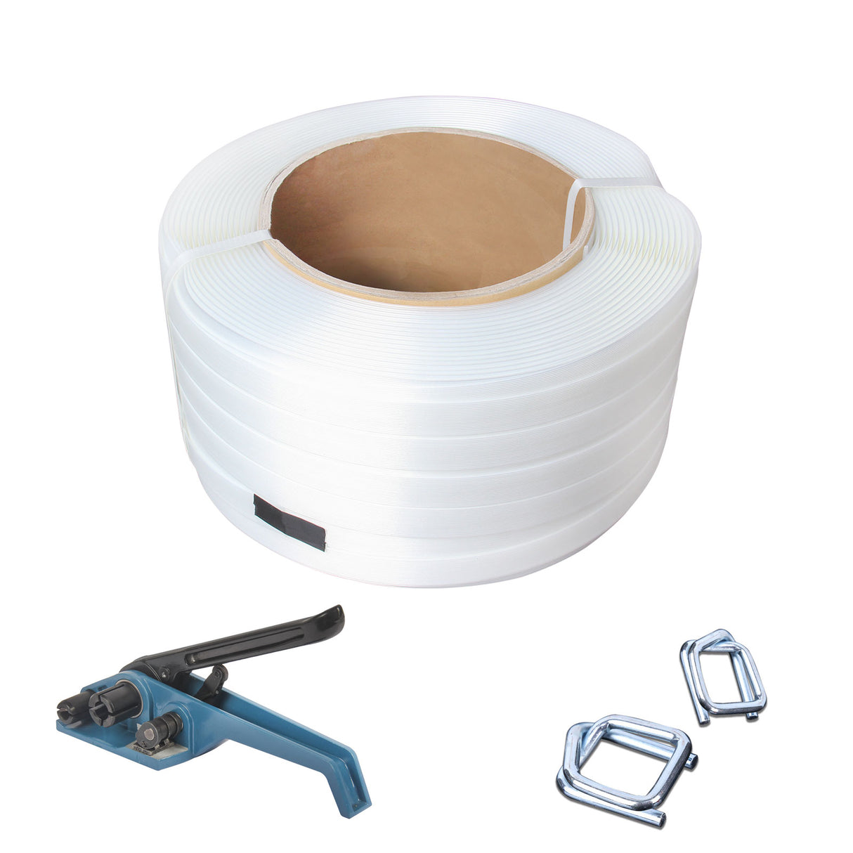 PE Strapping Belt 25mmx400m/Roll, With 25 Metal Clips and Strapping Tensioner