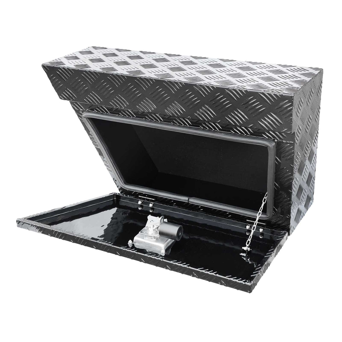 750mm Heavy Duty Aluminium Under Tray Toolbox ATB-7540L, 2.5mm Checker Plate, Lockable Ute Tool Storage Box, Black Color