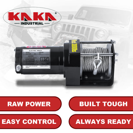 Electric Winch 3000LB Capacity, ATV-3000W Steel Wire Rope DC 12V Winch, Single-stage Planetary Gear Ratio 153:1