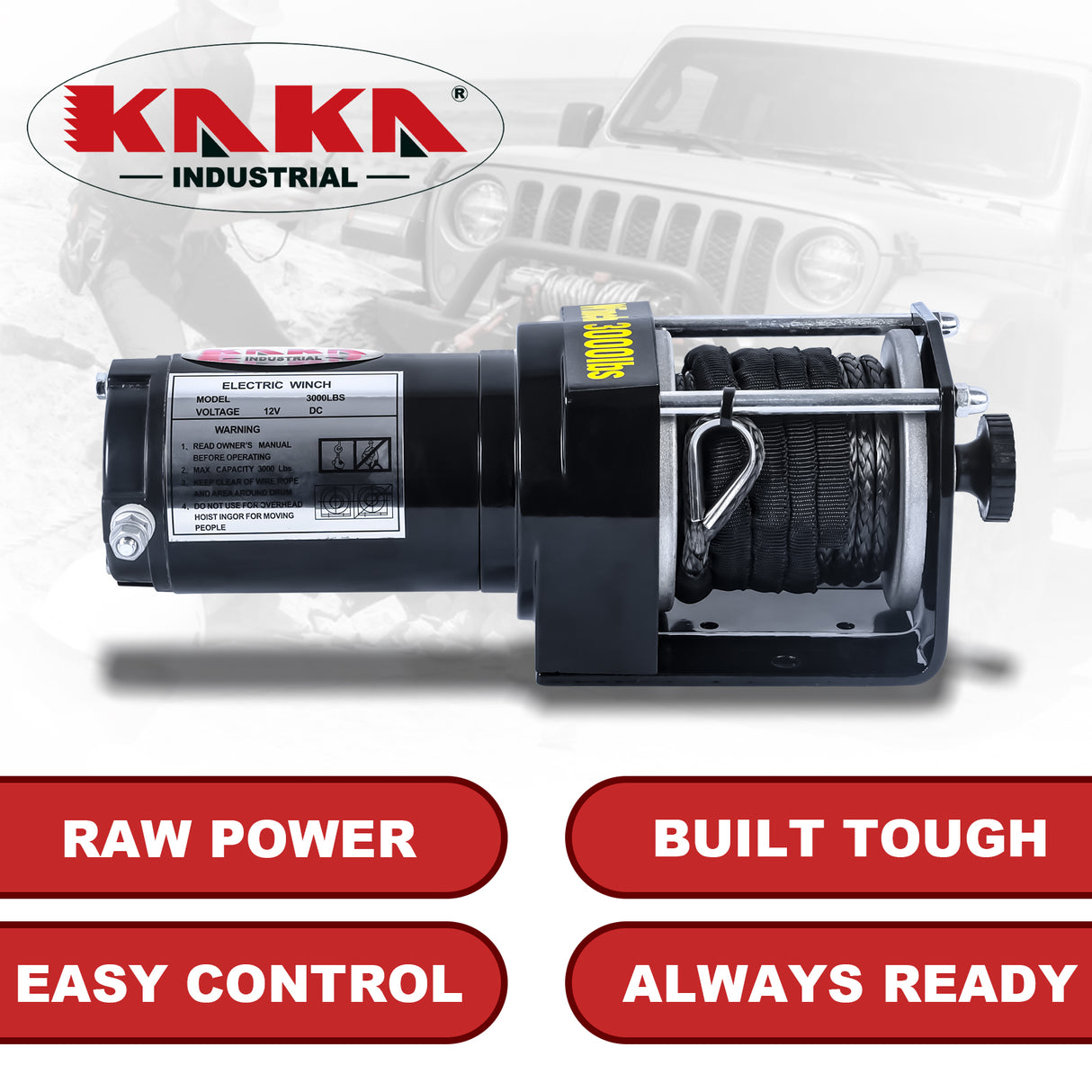 Electric Winch 3000LB Capacity, ATV-3000S, BLUE Synthetic Rope DC 12V Winch for ATV, UTV, 4WD Recovery