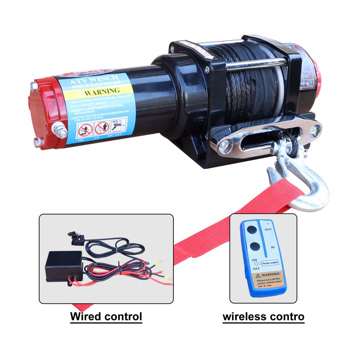 4WD Recovery Electric Winch 4500LB Capacity, Synthetic Rope ATW-4500S DC 12V UTV Winches