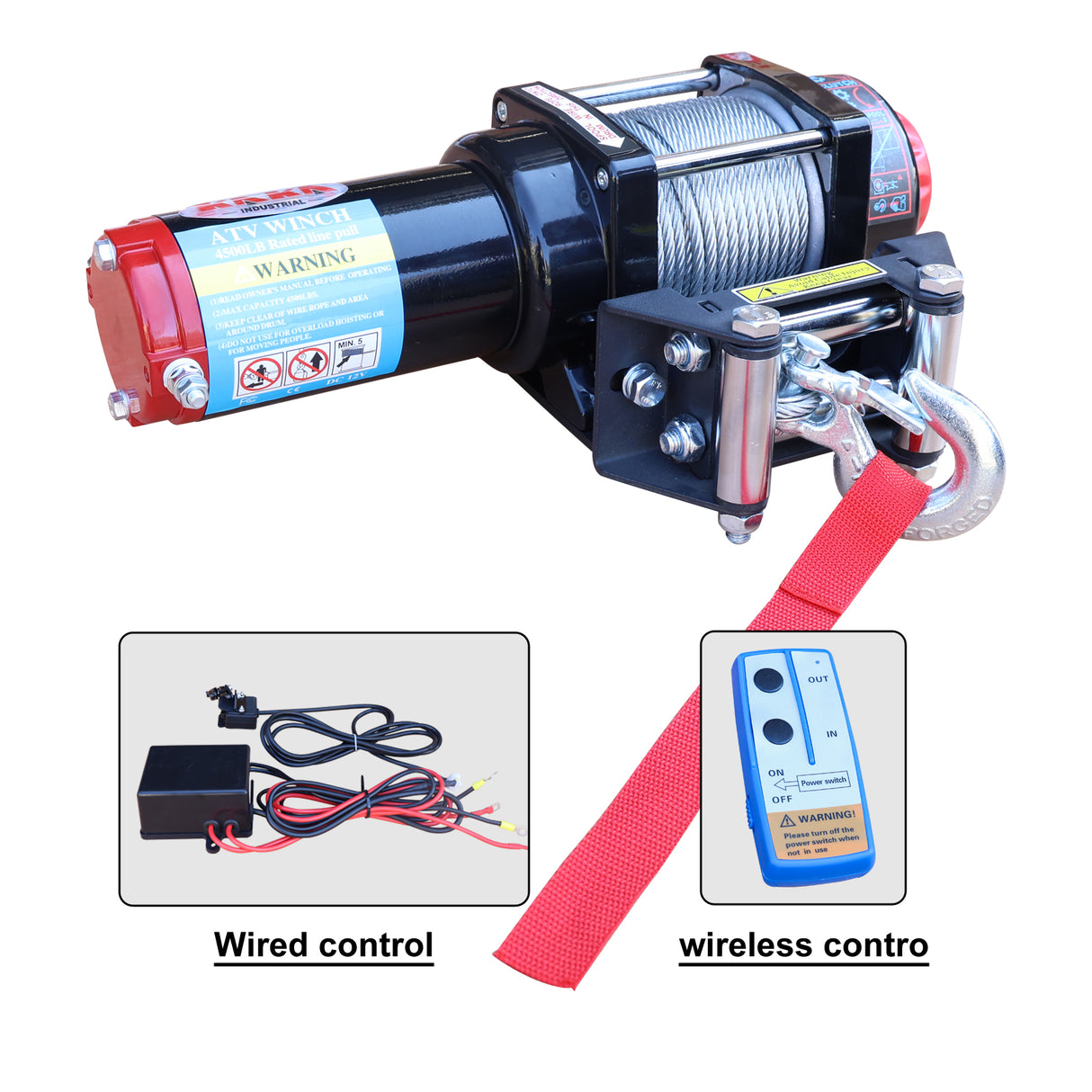 4WD Recovery Electric Winch 4500LB Capacity, ATW-4500W Steel Wire Rope DC 12V ATW Winches