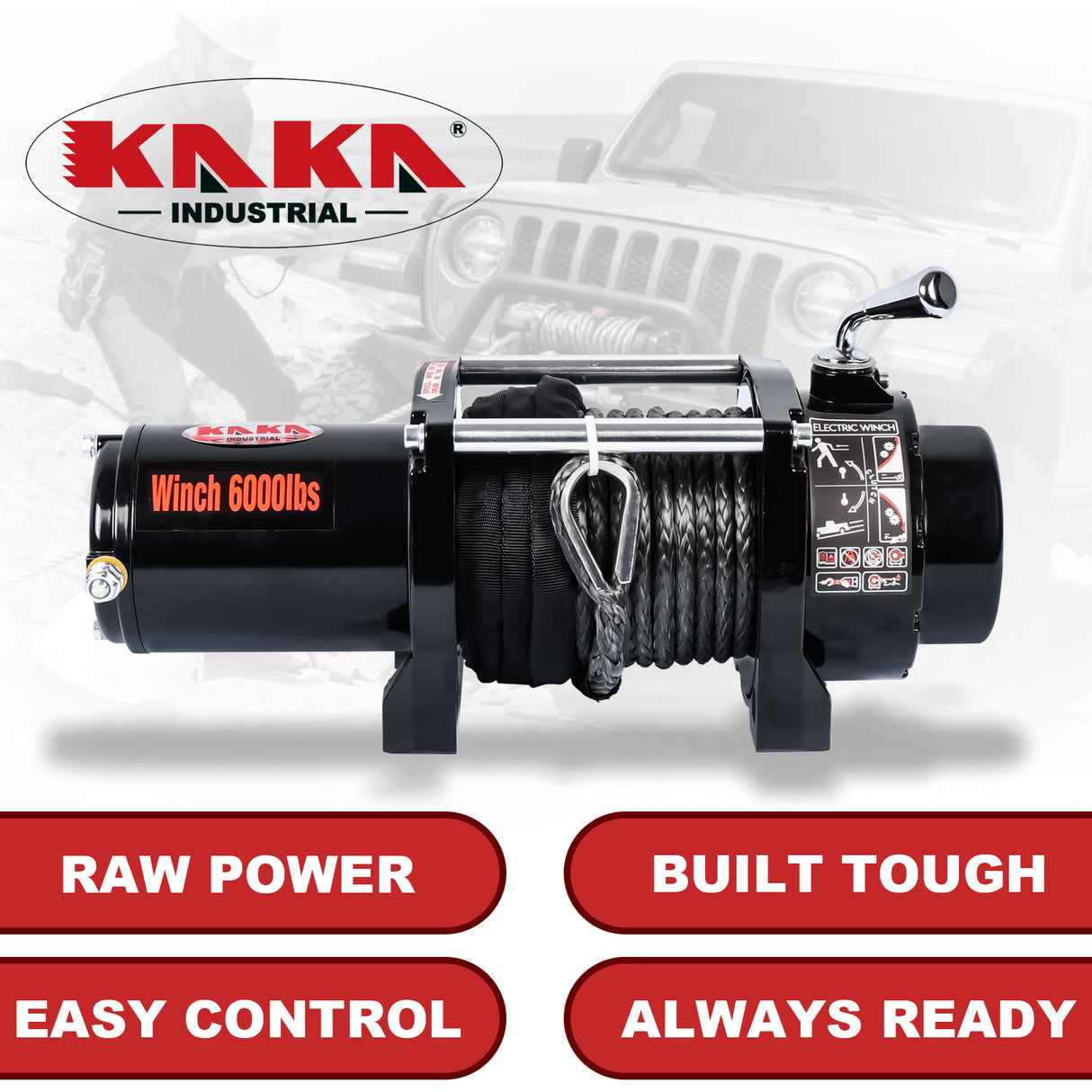 4WD Recovery Electric Winch 6000LB Capacity, Synthetic Rope ATW-6000S DC 12V UTV Winches
