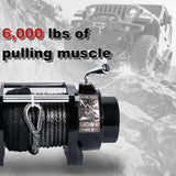 4WD Recovery Electric Winch 6000LB Capacity, Synthetic Rope ATW-6000S DC 12V UTV Winches