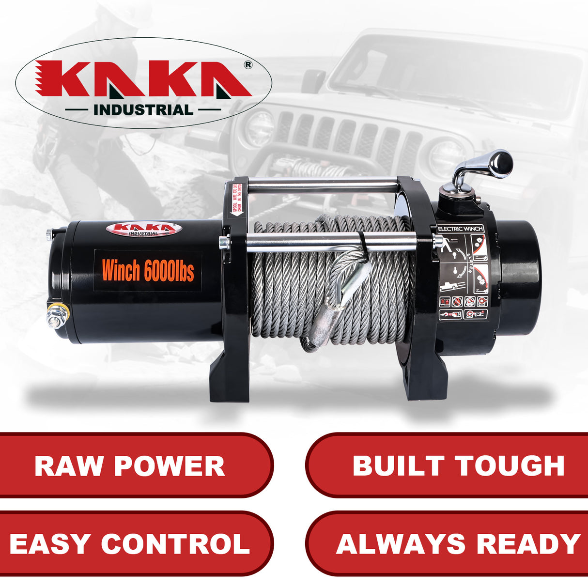 4WD Recovery Electric Winch 6000LB Capacity, ATW-6000W Steel Wire Rope DC 12V ATW Winches