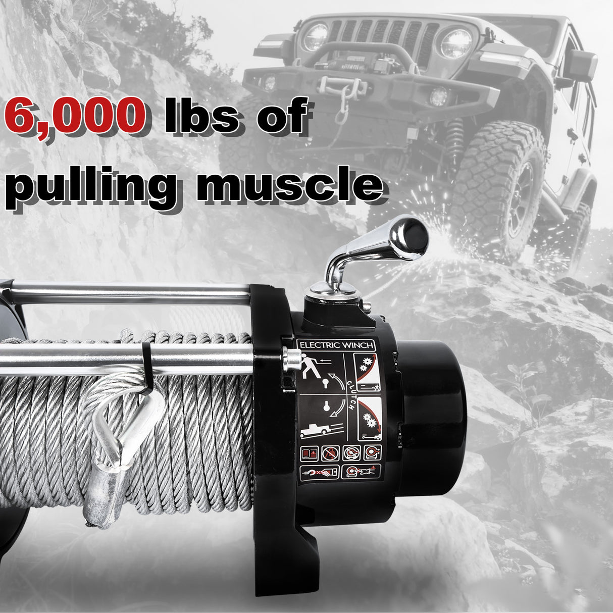 4WD Recovery Electric Winch 6000LB Capacity, ATW-6000W Steel Wire Rope DC 12V ATW Winches