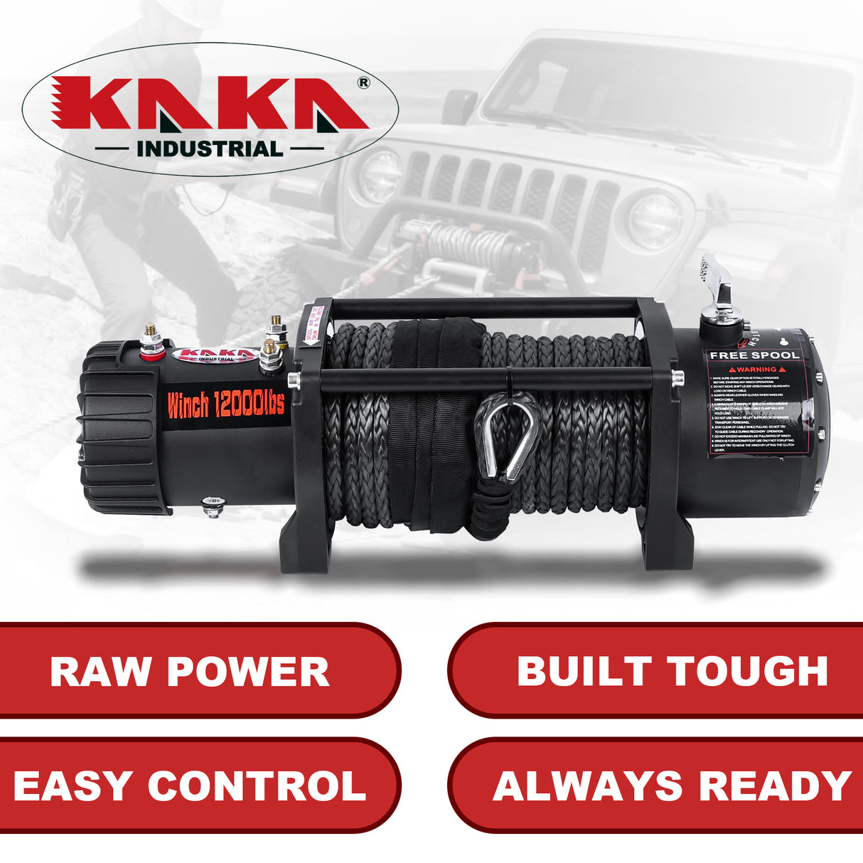 4WD Recovery Electric Winch 12000LB Capacity, BLUE Synthetic Rope CW-12000N DC 12V UTV Winches