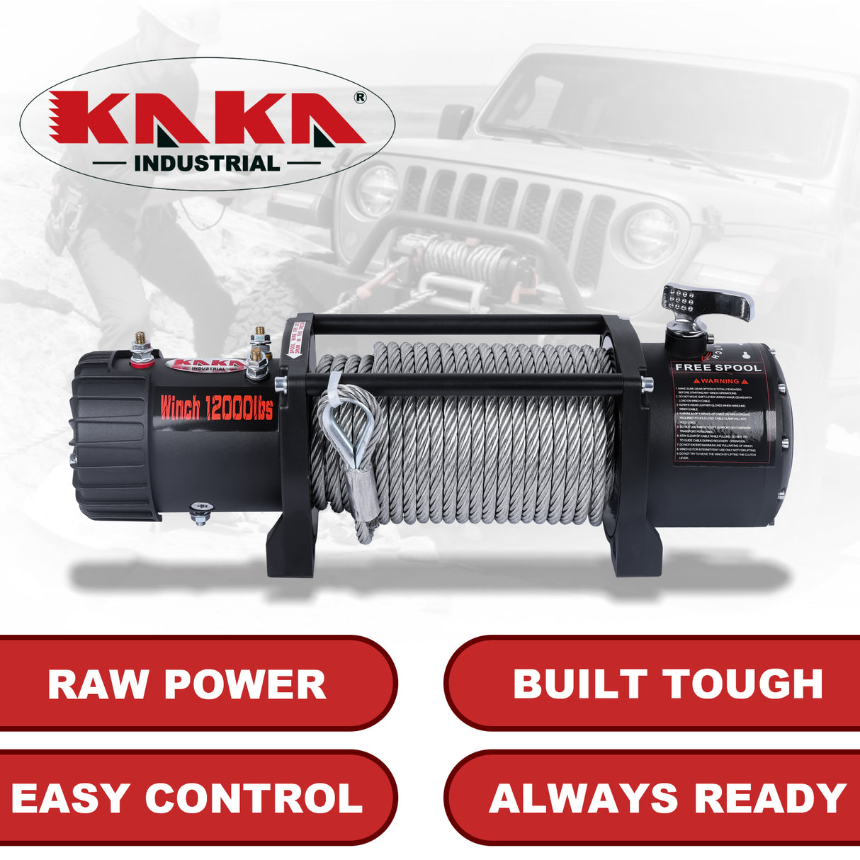 4WD Recovery Electric Winch 12000LB Capacity, CW-12000W Steel Wire Rope DC 12V Car Winches