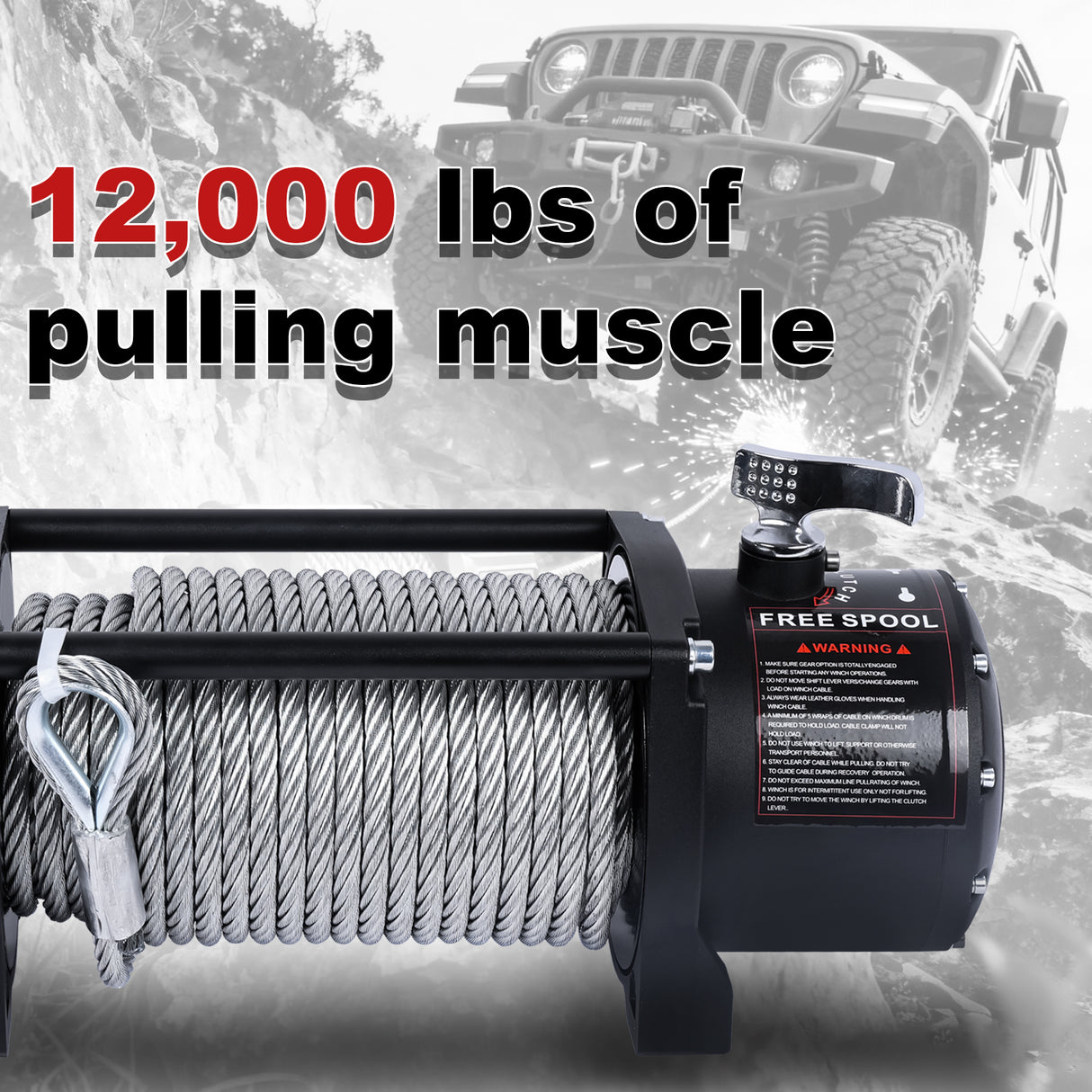 4WD Recovery Electric Winch 12000LB Capacity, CW-12000W Steel Wire Rope DC 12V Car Winches