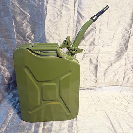 20L Green Metal Jerry Can with Spout - Fuel Storage Container C/W Spout and Nozzle