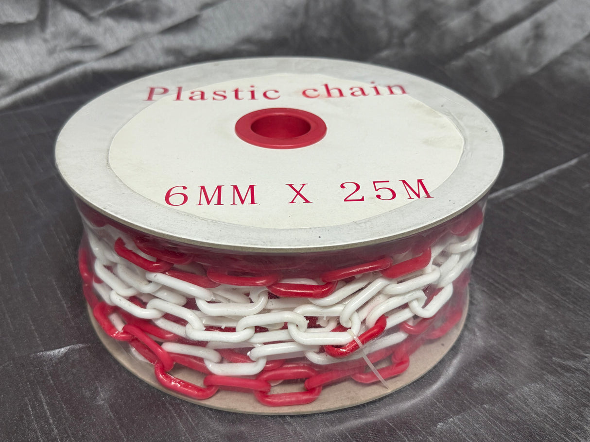 6mm x 25m Red/White Plastic Safety Chain Barrier Chain Crowd Control AU