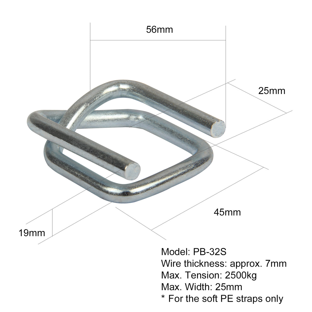 32mm Width Metal Clips for Heavy Duty Soft PE Strap Width  for Cargo Strapping Logistics Transport Packing Warehouse Packaging (Pack of 200)