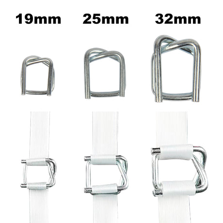 32mm Width Metal Clips for Heavy Duty Soft PE Strap Width  for Cargo Strapping Logistics Transport Packing Warehouse Packaging (Pack of 200)